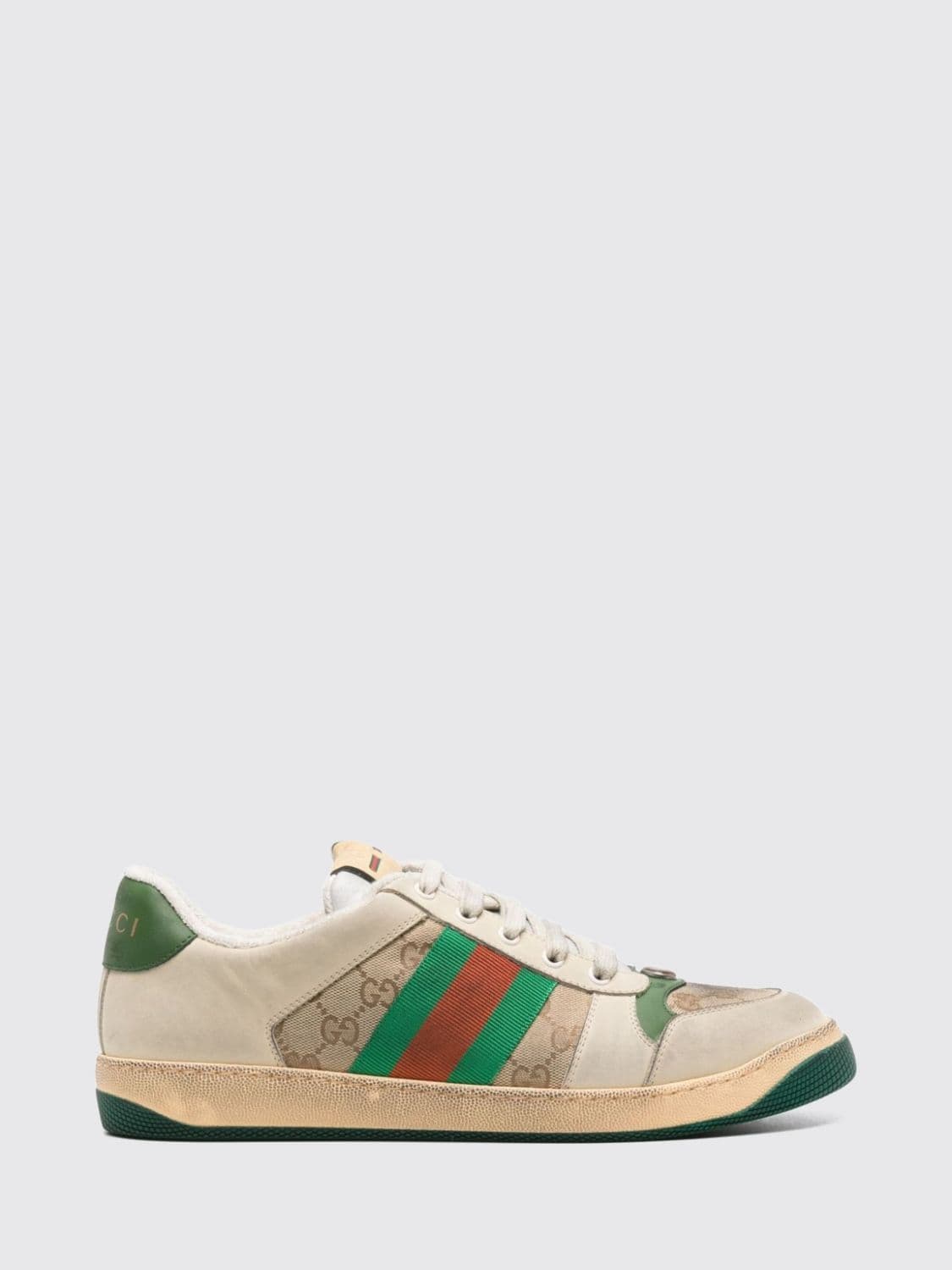 Gucci Screener Low Top Leather and Cotton Sneakers with GG Monogram and Stripes