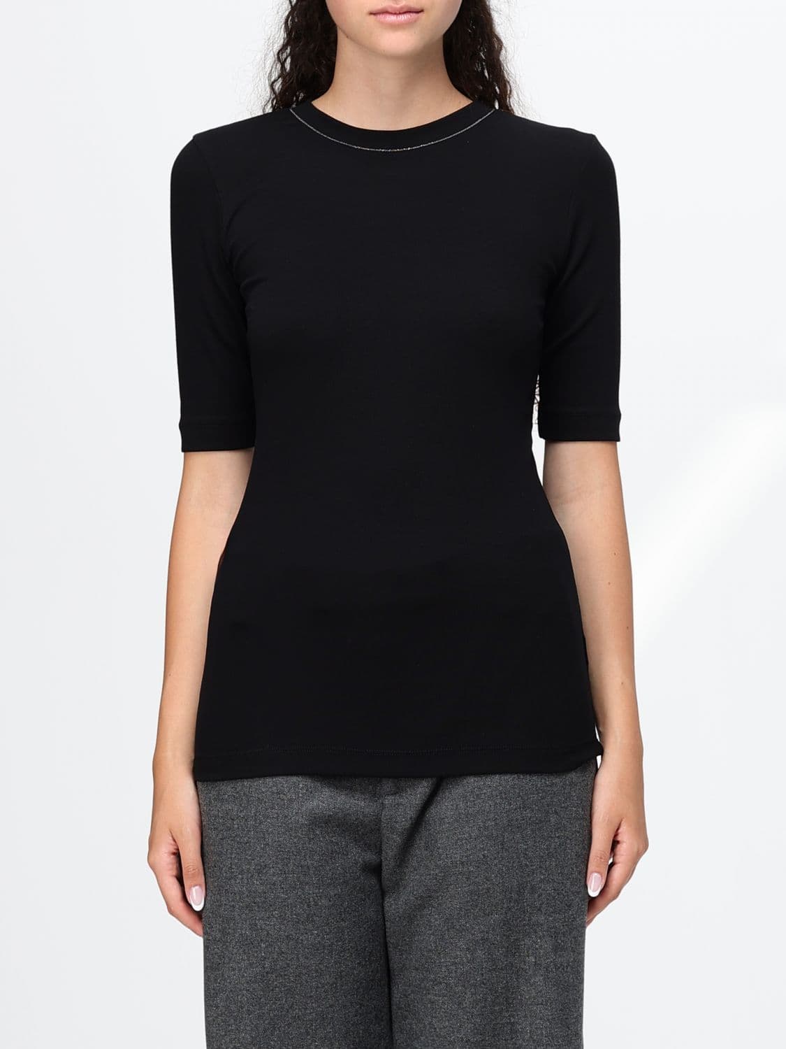 Brunello Cucinelli Stretch Cotton T-Shirt with Monili Embellishment