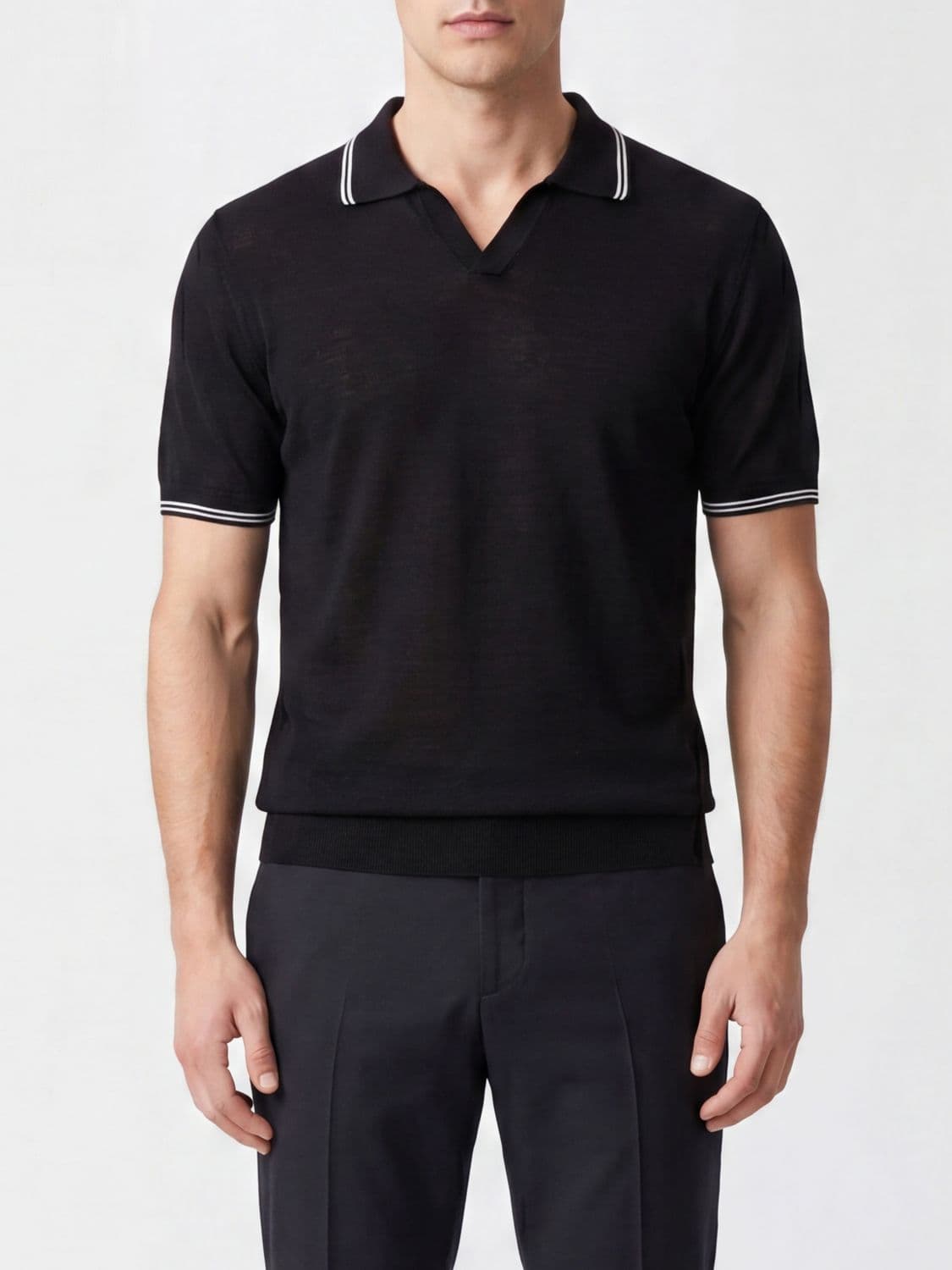 Fedeli Short-Sleeved Knit Polo in Cashmere and Silk with Contrast Trims