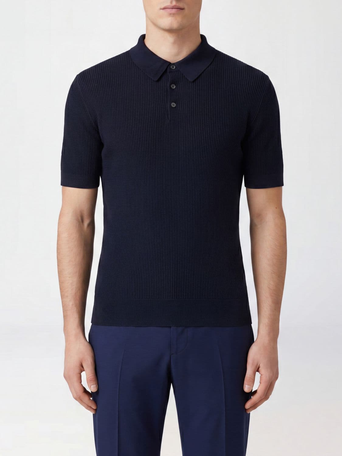 Fedeli Short-Sleeved Knit Polo in Pure Cotton with a Three-Button Placket