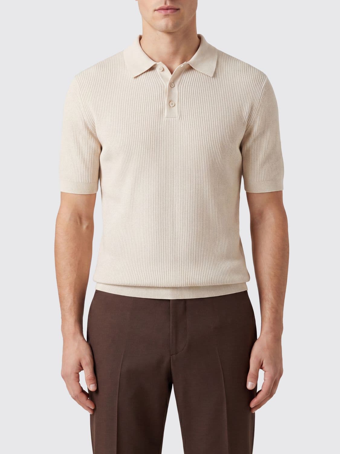 Fedeli Short-Sleeved Knit Polo in Pure Cotton with a Three-Button Placket