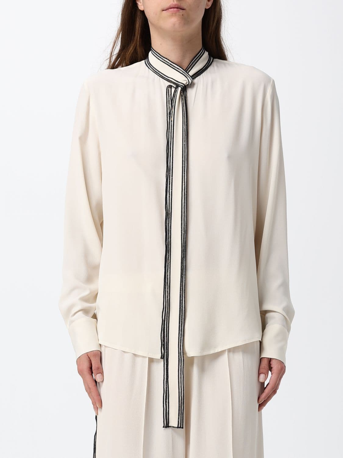 Fabiana Filippi Silk Pussy-Bow Collar Long-Sleeved Shirt