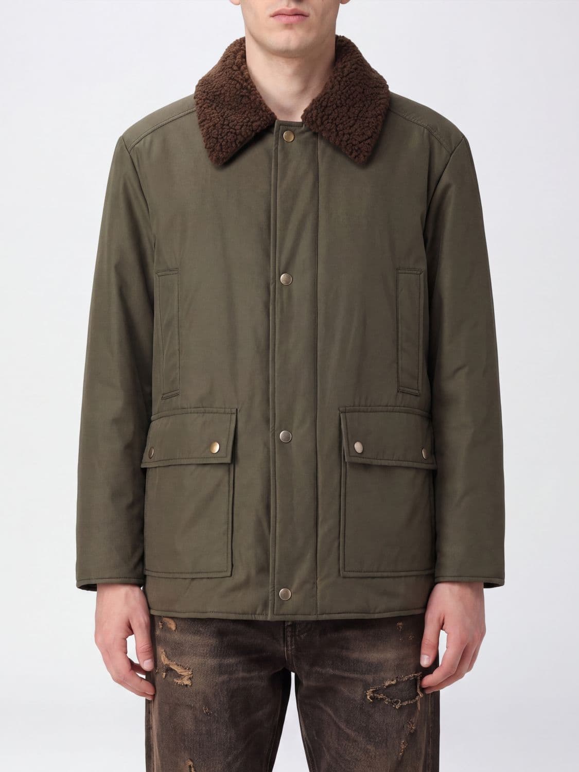 Maison Margiela Padded Nylon Jacket with Fur Collar