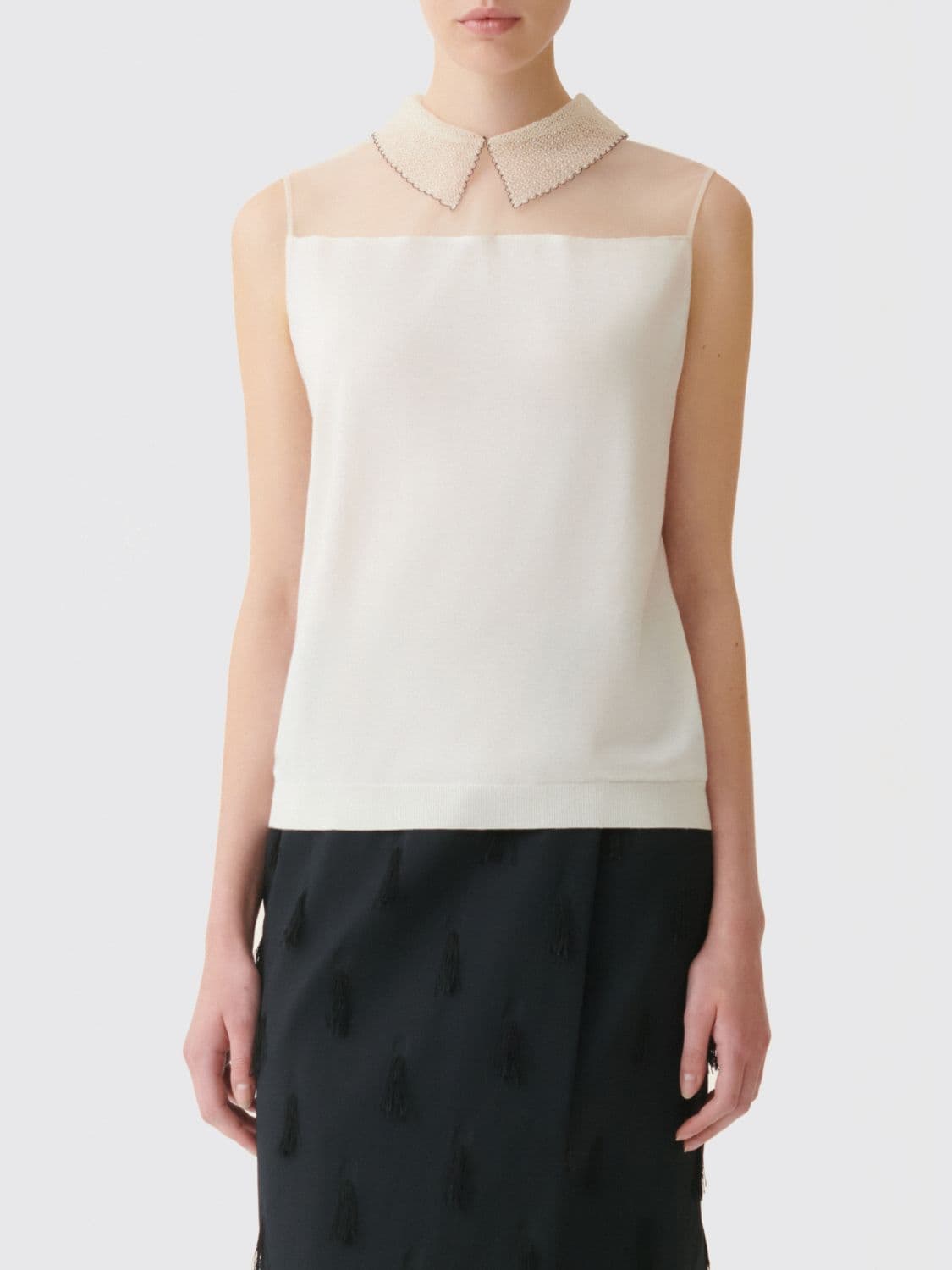 Fabiana Filippi Sleeveless Cashmere and Silk Evening Top with Classic Collar · 42