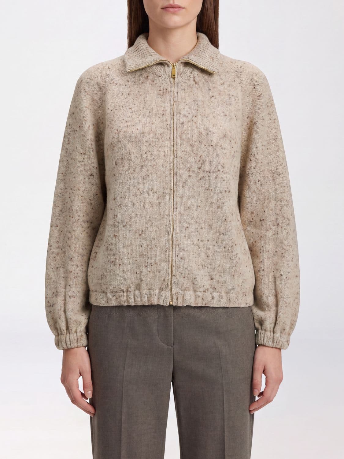 Fabiana Filippi Relaxed Fit Wool Blend Cardigan with Zip Closure