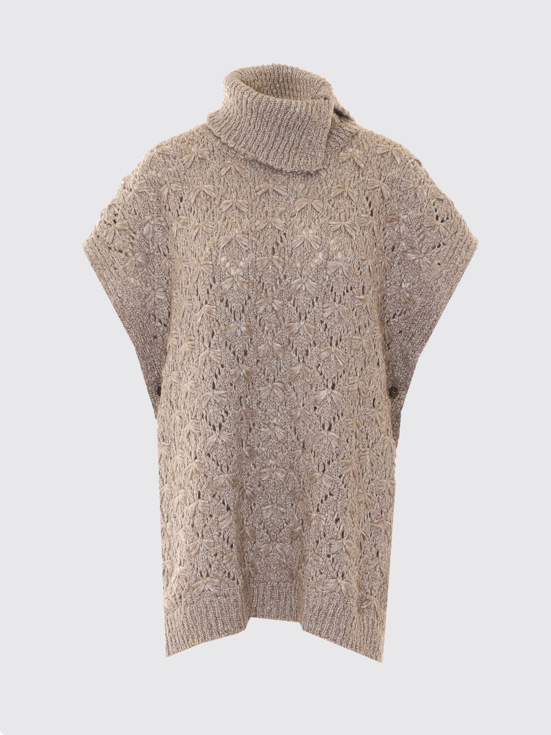 Fabiana Filippi Openwork Wool Turtleneck Cape with Side Buttons
