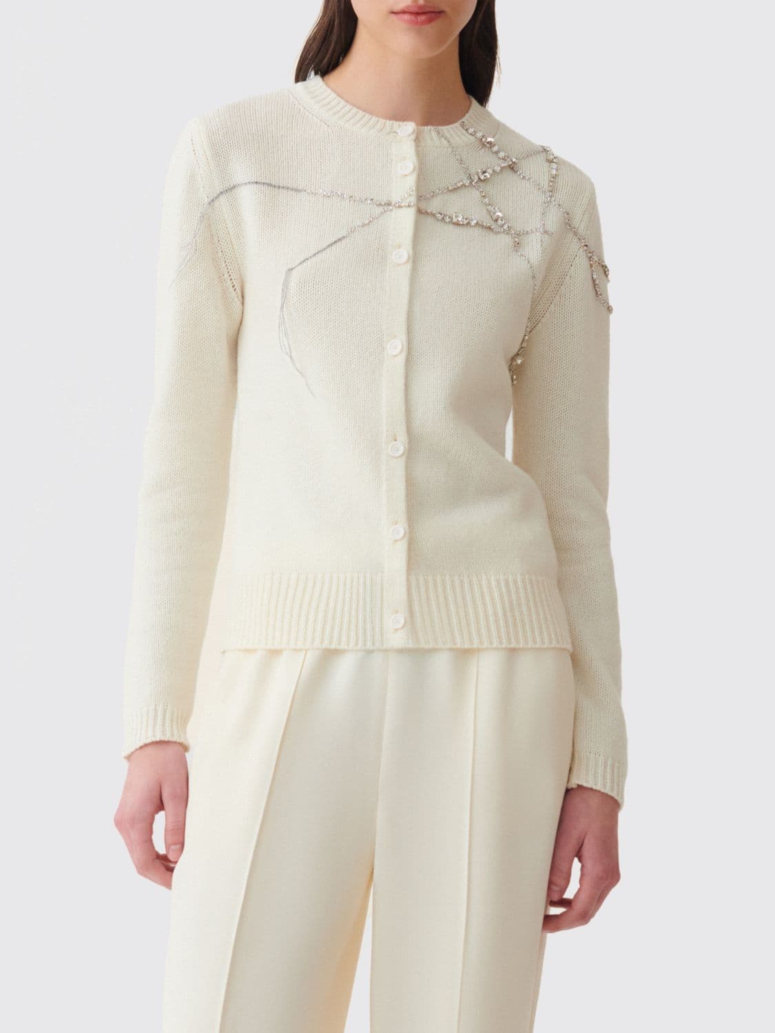 Fabiana Filippi Cashmere and Silk Cardigan with Crystal Embroidery