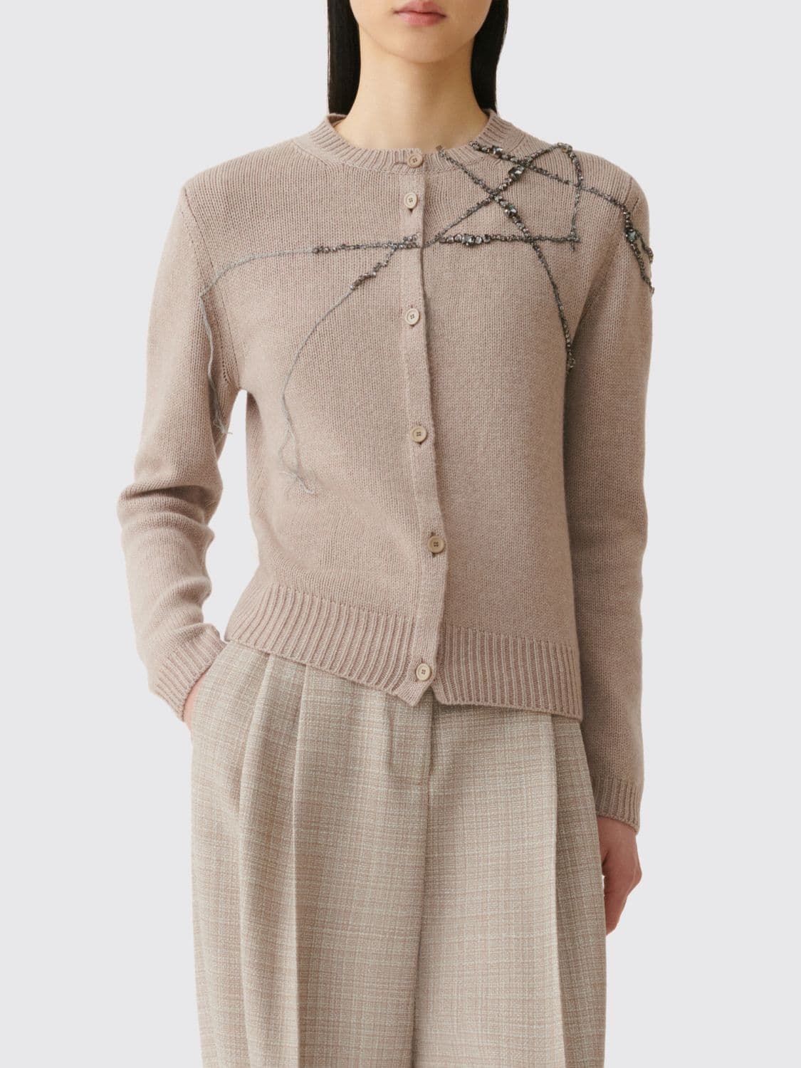 Fabiana Filippi Cashmere and Silk Cardigan with Crystal Embroidery