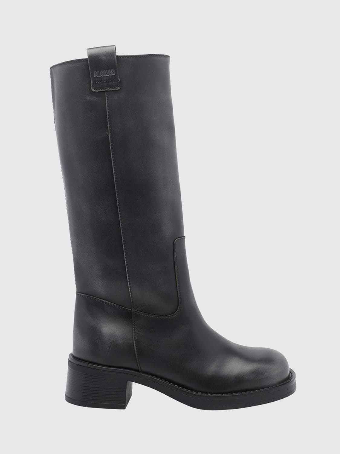 Alohas Sajan Leather Knee-High Boots with Square Toe and Low Heel