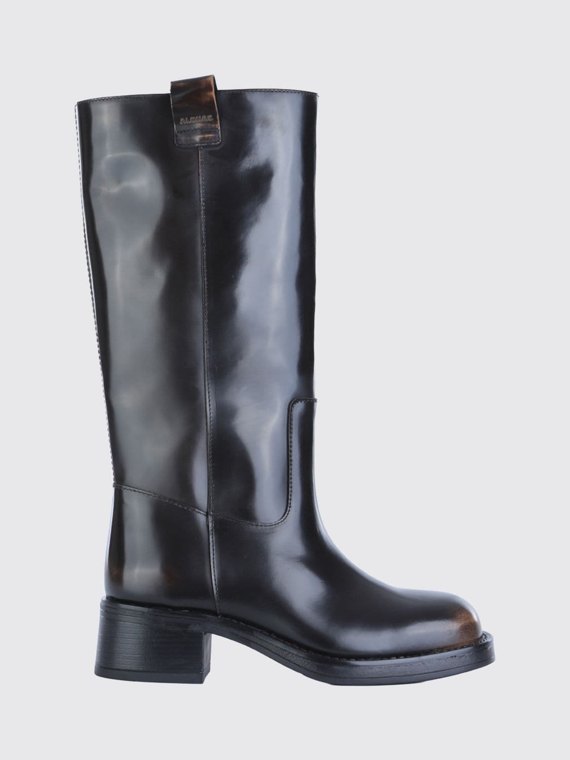 Alohas Sajan Leather Knee-High Boots with Square Toe and Low Heel