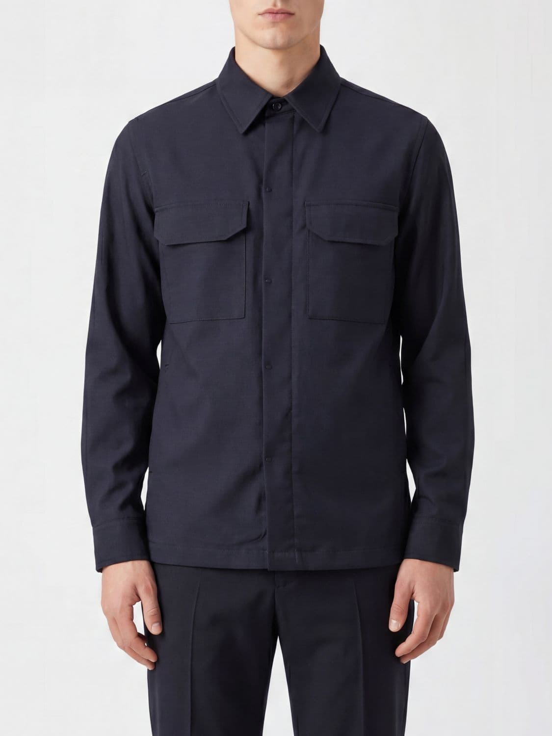 Briglia 1949 Shirt Jacket in a Cotton Blend with Flap Pockets and Hidden Buttons