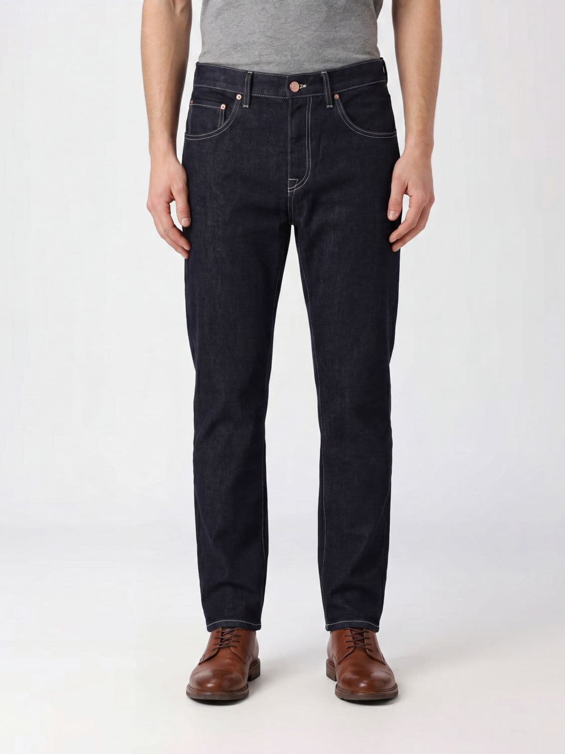 Pt Torino Skinny Fit Jeans in Stretch Cotton and Silk Denim with a Mid-Rise Waist