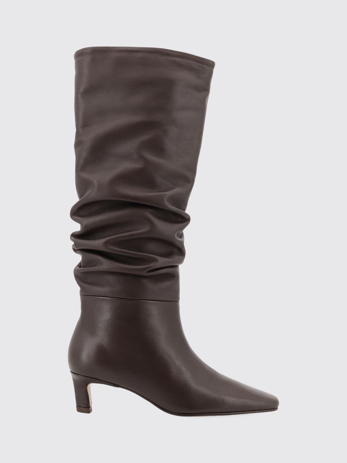 Alohas Draped Knee-High Boots in Smooth Leather with Low Flared Heel