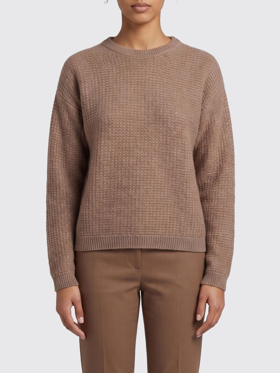 Fabiana Filippi Wool-Blend Crewneck Sweater with Long Sleeves and Dropped Shoulders