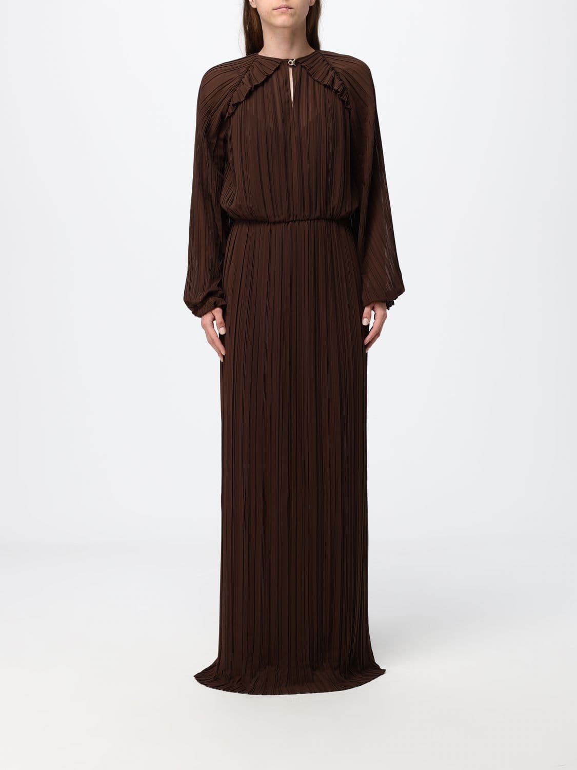 Fabiana Filippi Long Pleated Crêpe Tunic with Long Sleeves and a Crew Neck