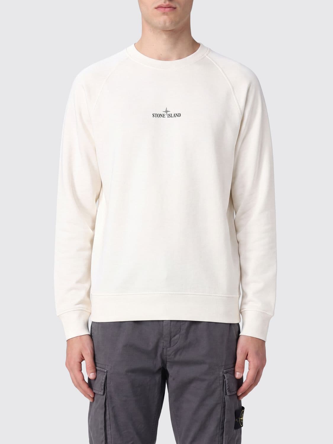 Stone Island Slim Fit Cotton Sweatshirt with Printed Compass Logo · M