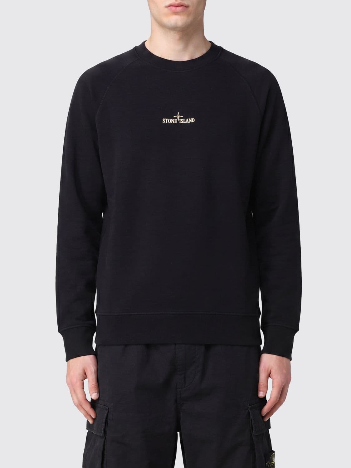 Stone Island Slim Fit Cotton Sweatshirt with Printed Compass Logo