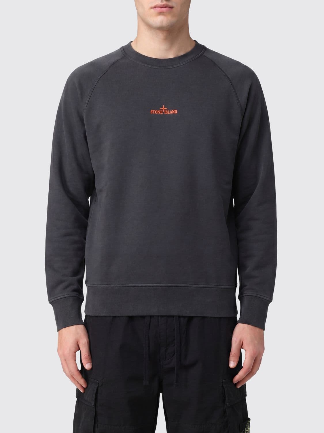Stone Island Slim Fit Cotton Sweatshirt with Printed Compass Logo