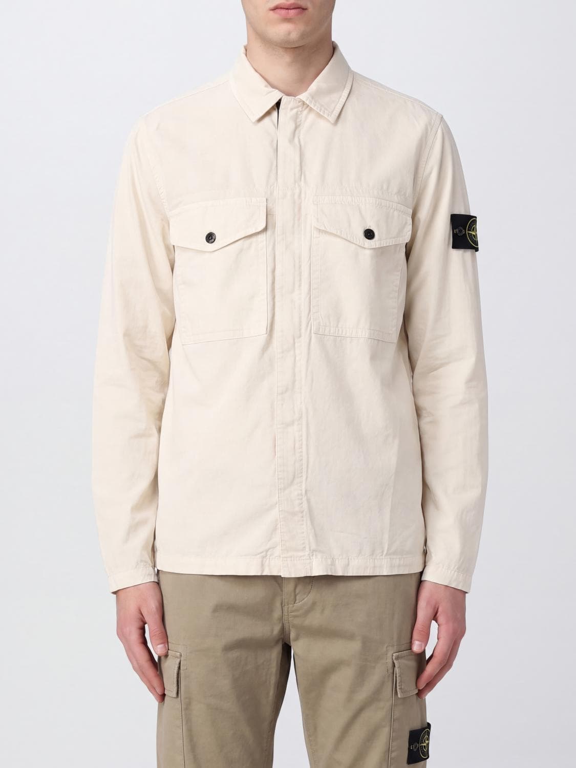 Stone Island Slim Fit Cotton Twill Shirt Jacket with Compass Logo