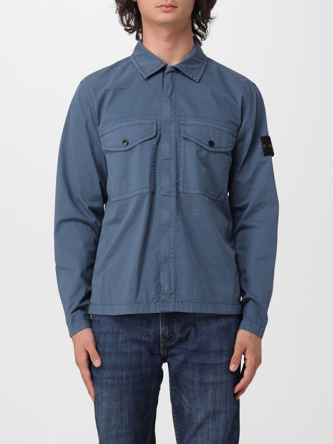 Stone Island Slim Fit Cotton Twill Shirt Jacket with Compass Logo