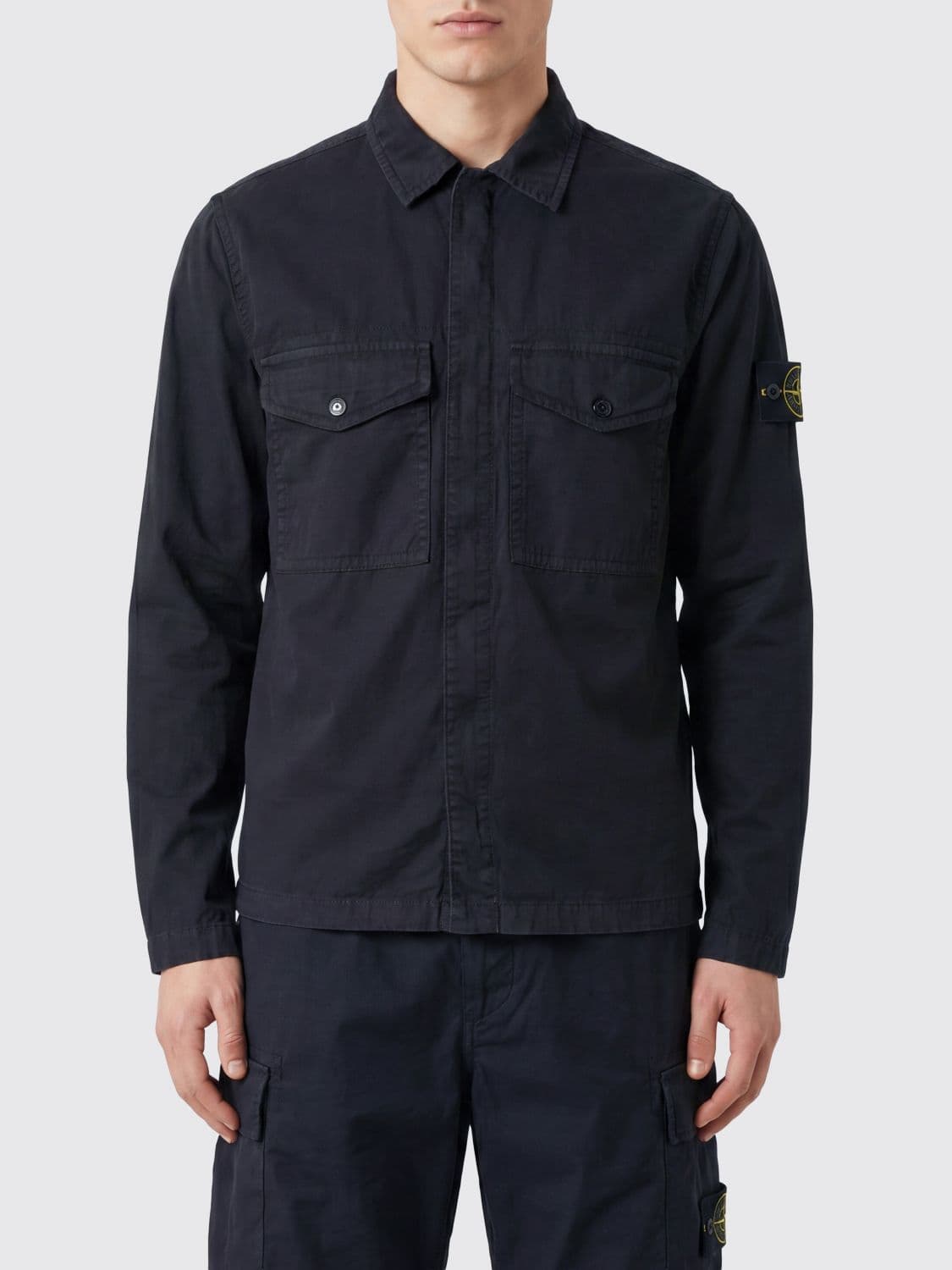 Stone Island Slim Fit Cotton Twill Shirt Jacket with Compass Logo