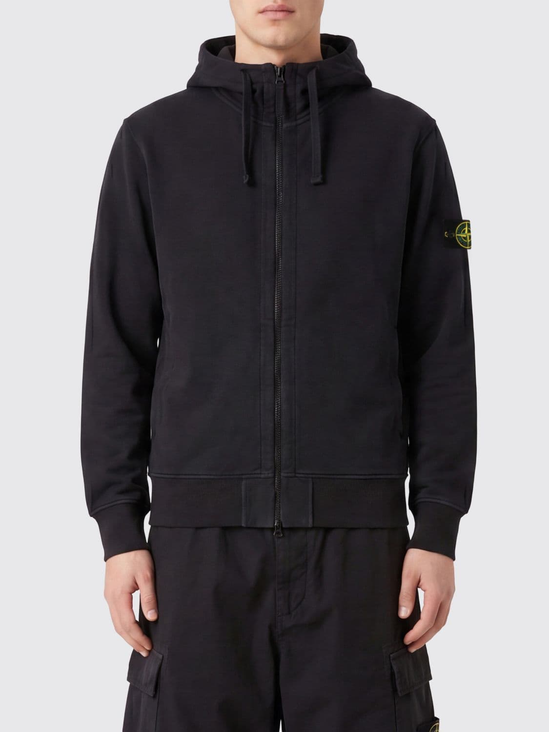 Stone Island Organic Cotton Zip-Up Hoodie with Compass Logo