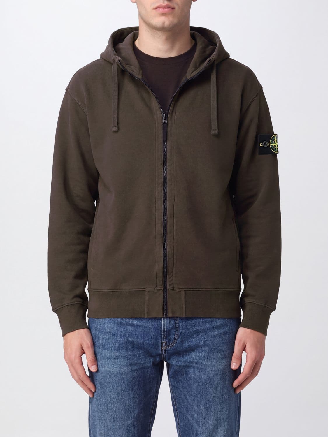 Stone Island Organic Cotton Zip-Up Hoodie with Compass Logo