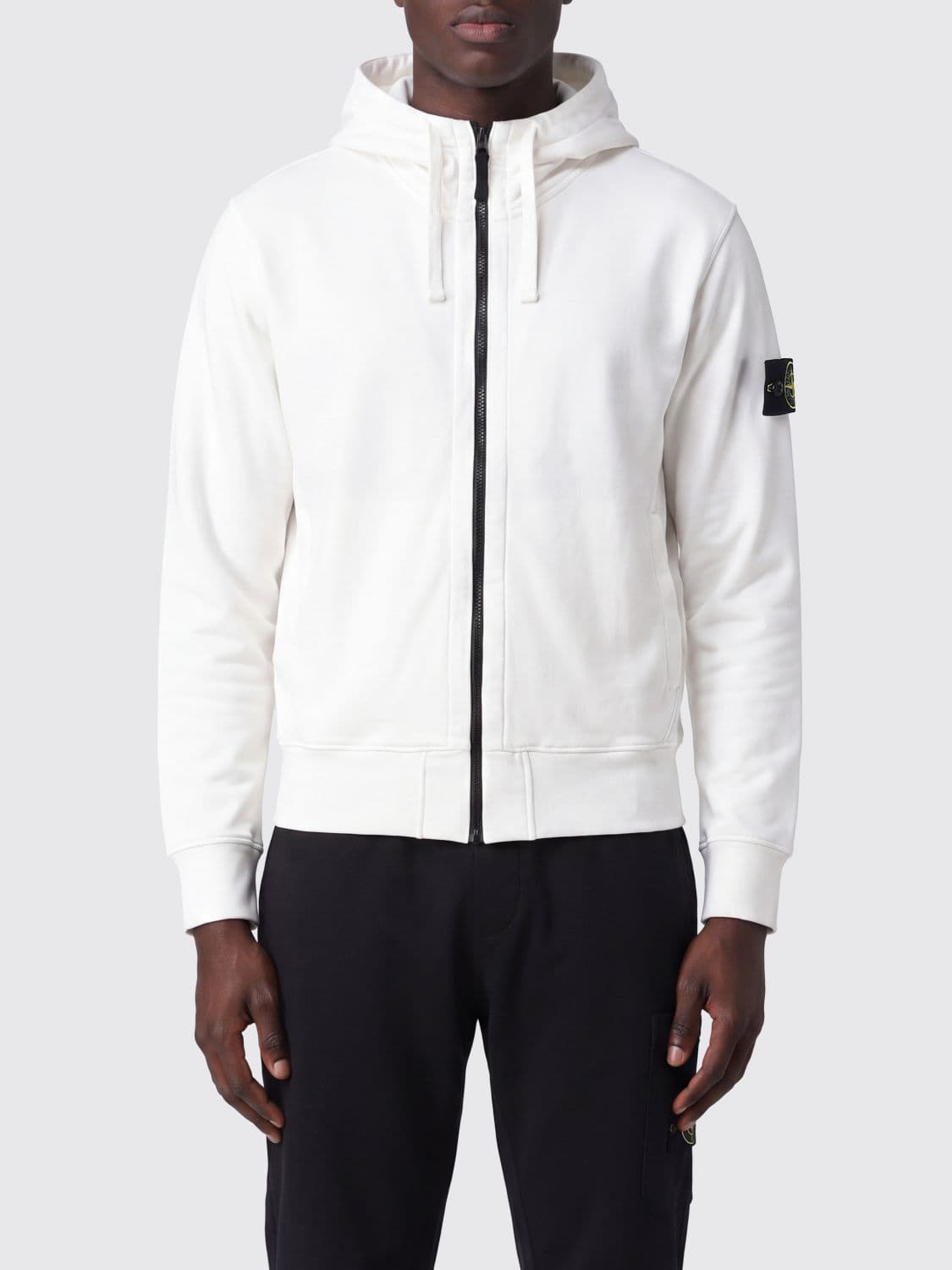 Stone Island Organic Cotton Zip-Up Hoodie with Compass Logo