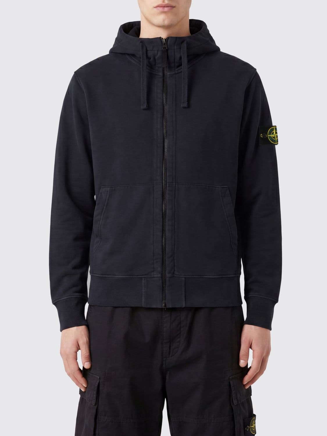 Stone Island Organic Cotton Zip-Up Hoodie with Compass Logo