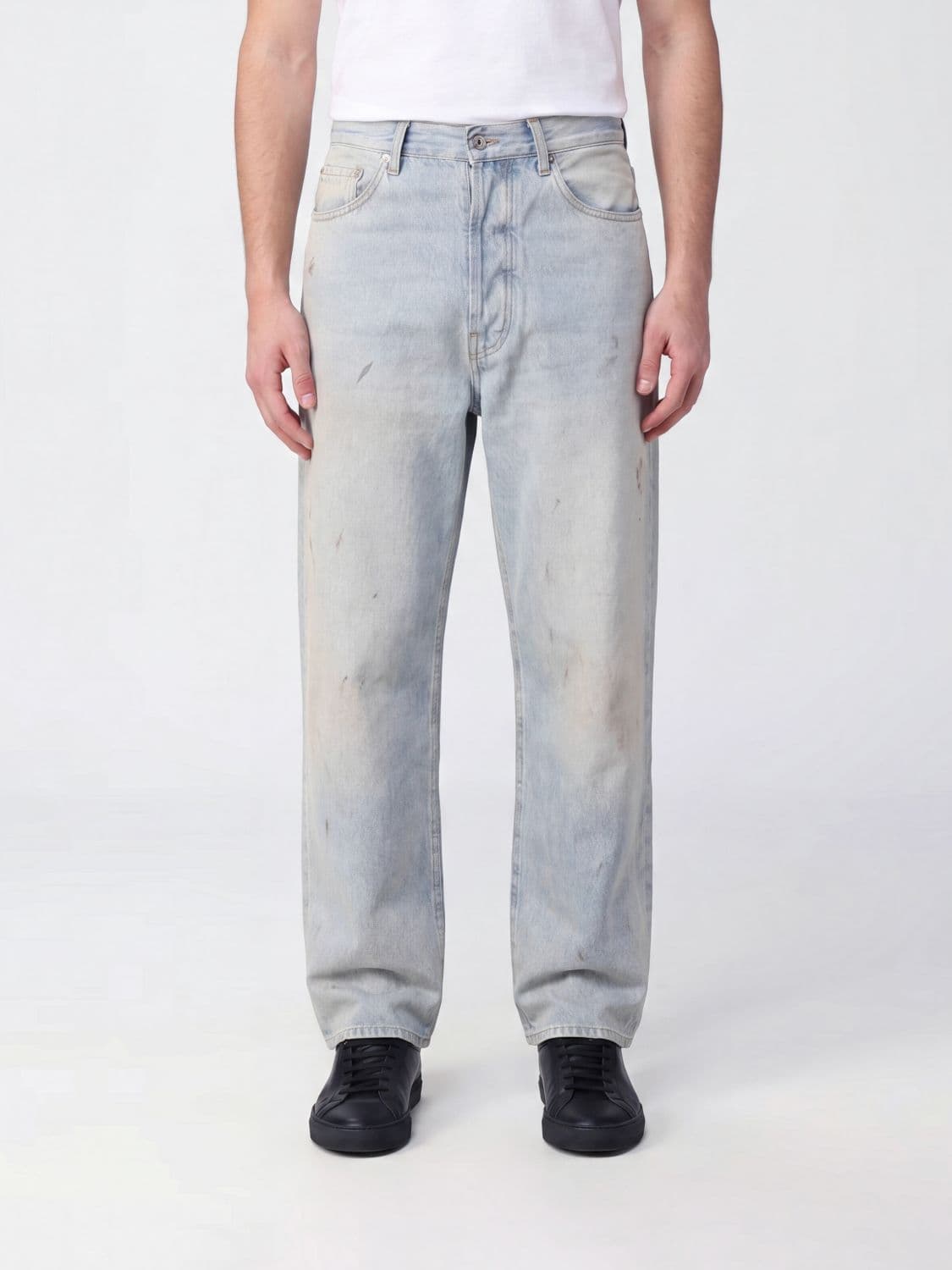 Amiri Wide Leg Cotton Denim Jeans with Distressed Effect and Mid-Rise Waist