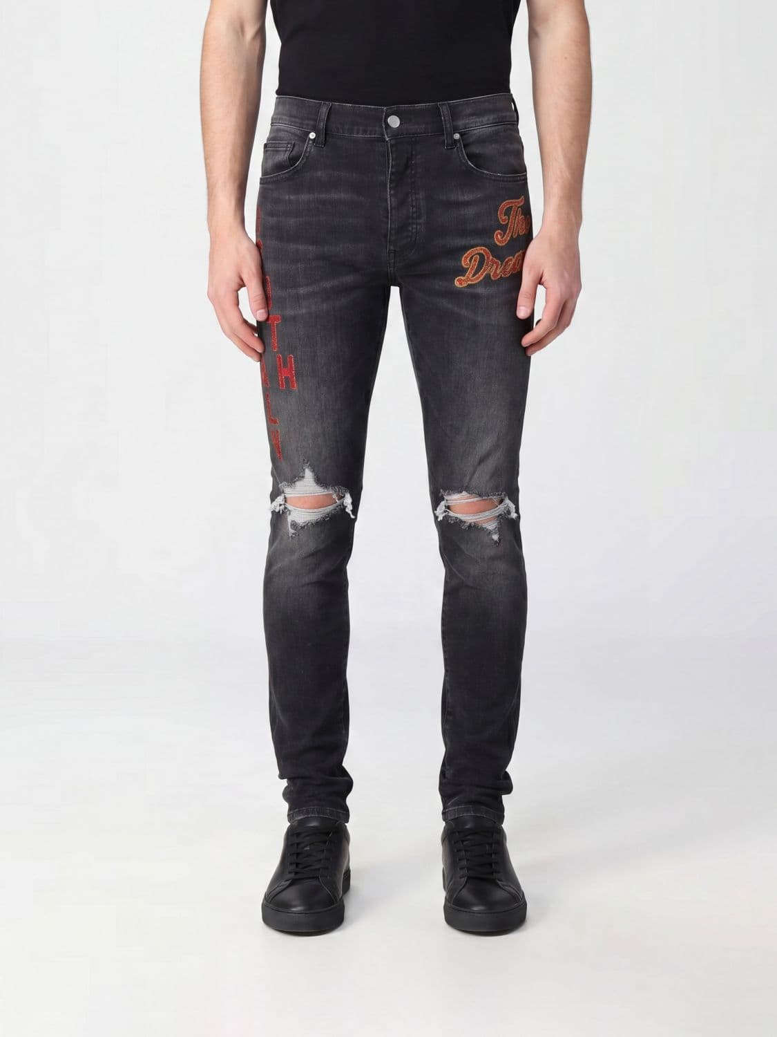 Amiri South Cali Skinny Jeans in Stretch Denim with Patches and Distressed Effect