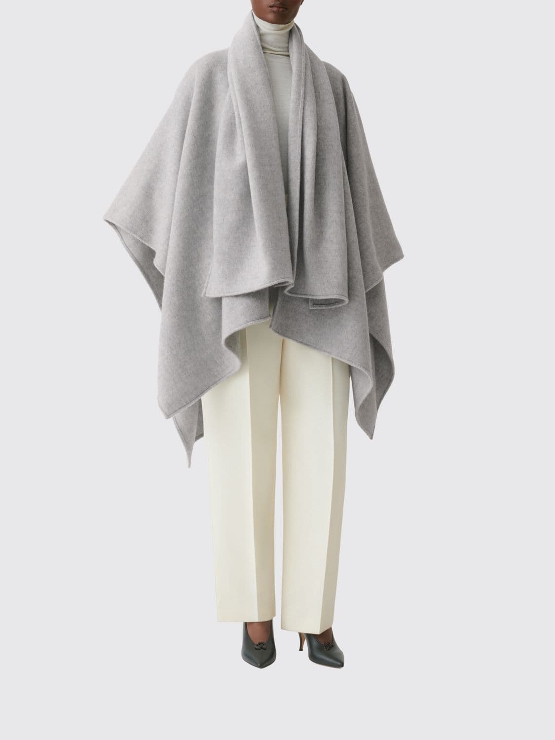 Fabiana Filippi Asymmetric Shawl Collar Cape in Wool Blend · OS