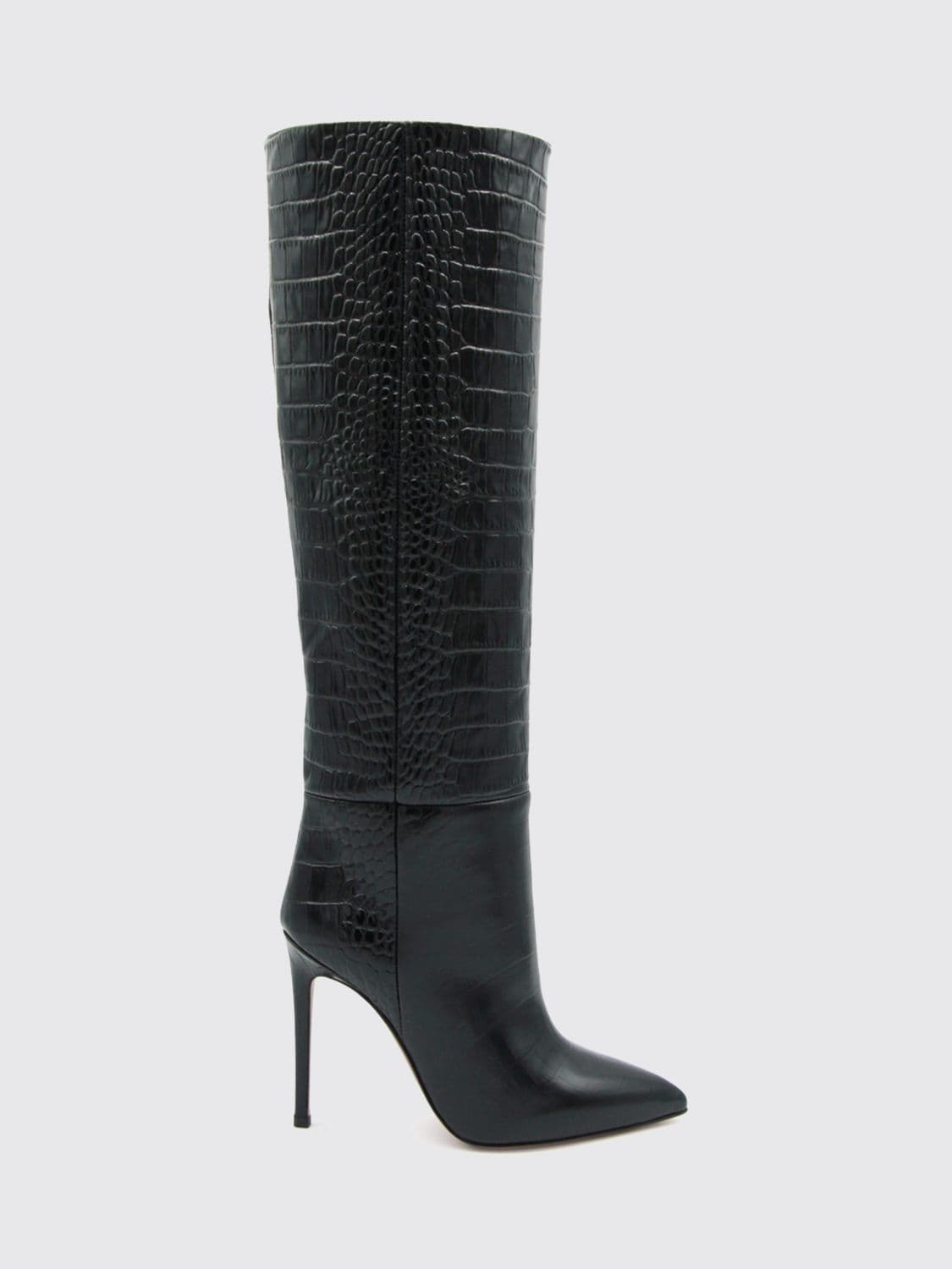 Paris Texas Knee-High Croc-Embossed Leather Boots with Stiletto Heel
