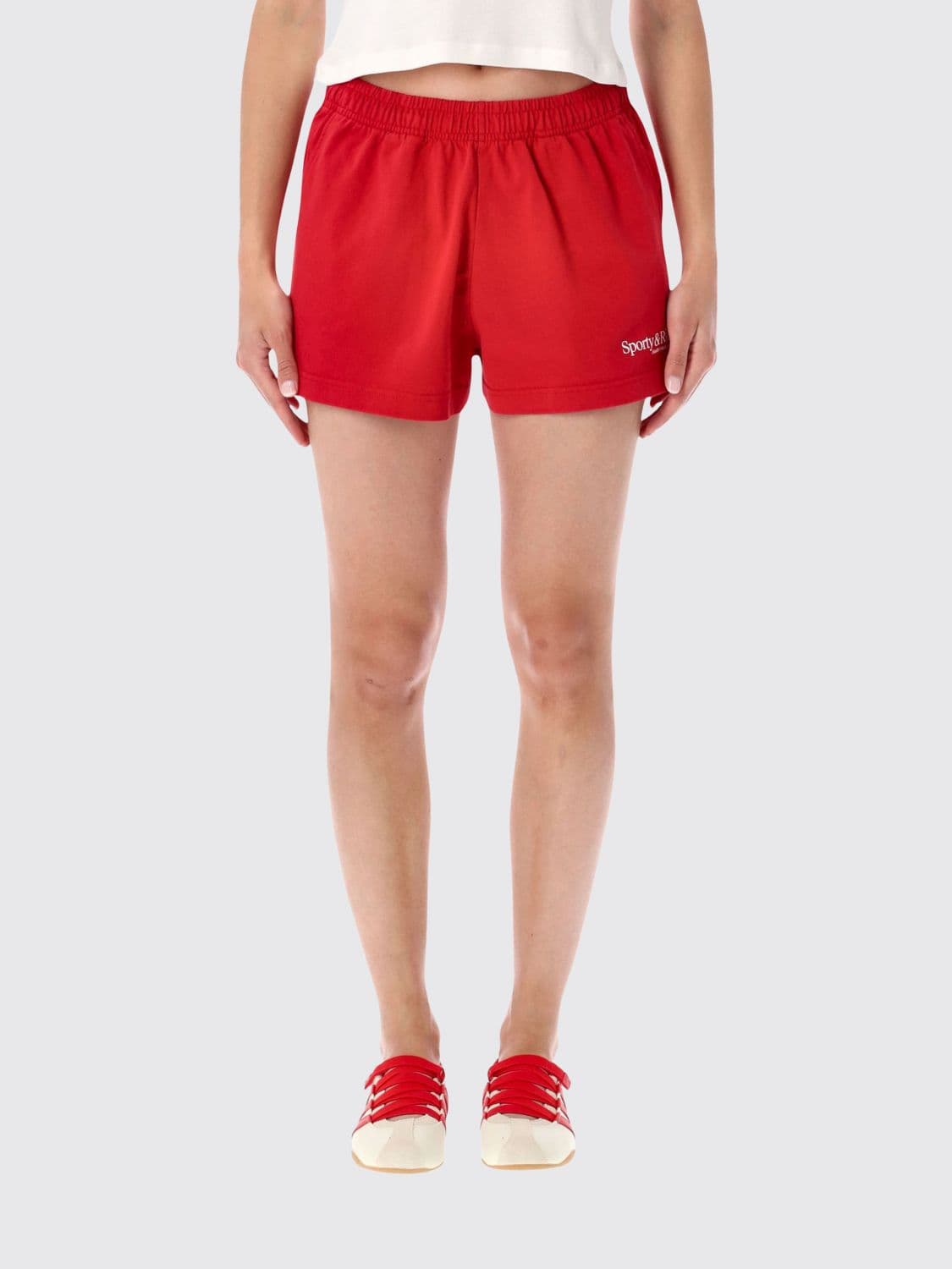 Sporty & Rich Cotton Jogging Shorts with Contrasting Embroidered Logo · L