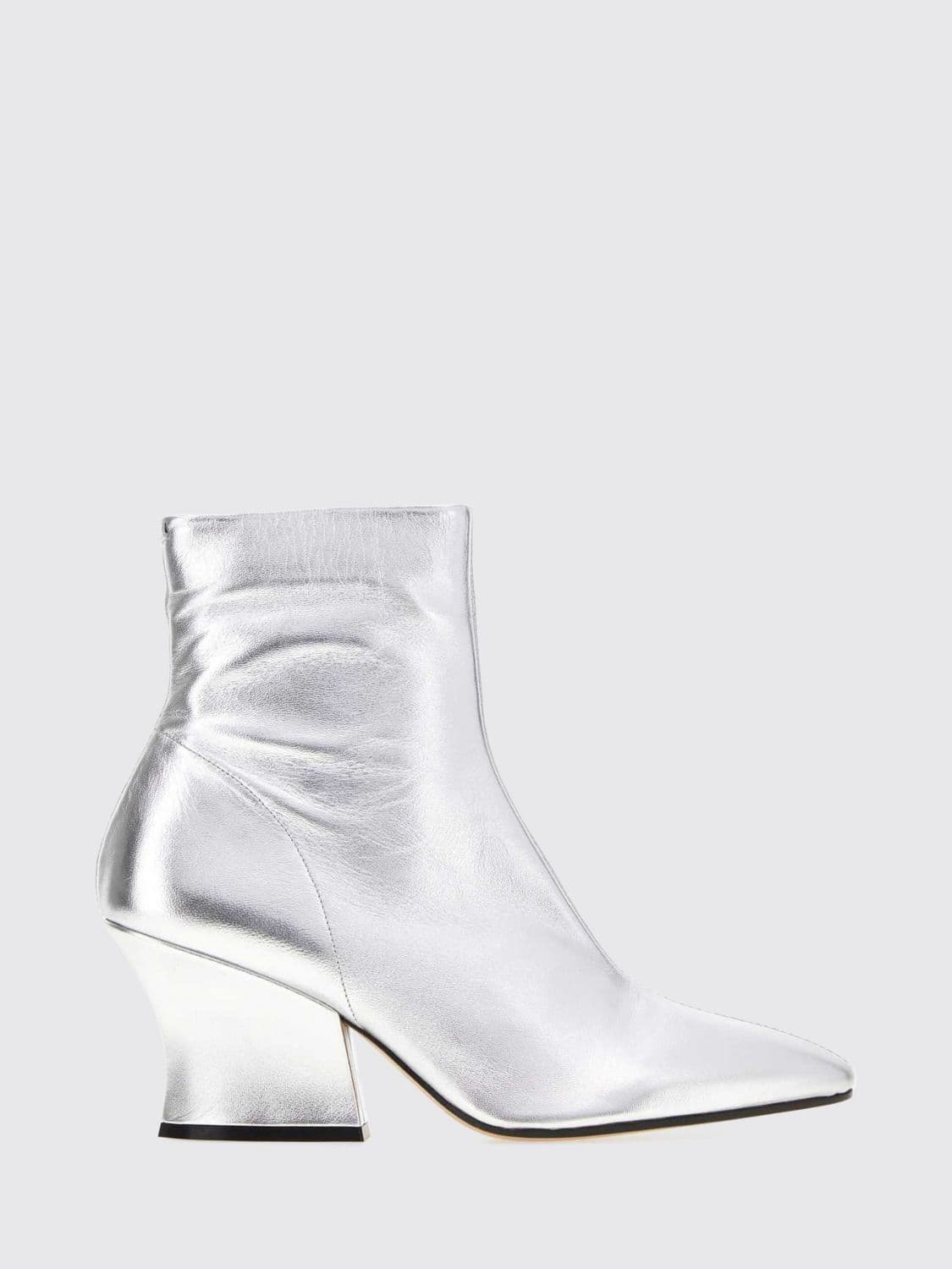 Jil Sander Laminated Calfskin Ankle Boots with Almond Toe and Mid Heel
