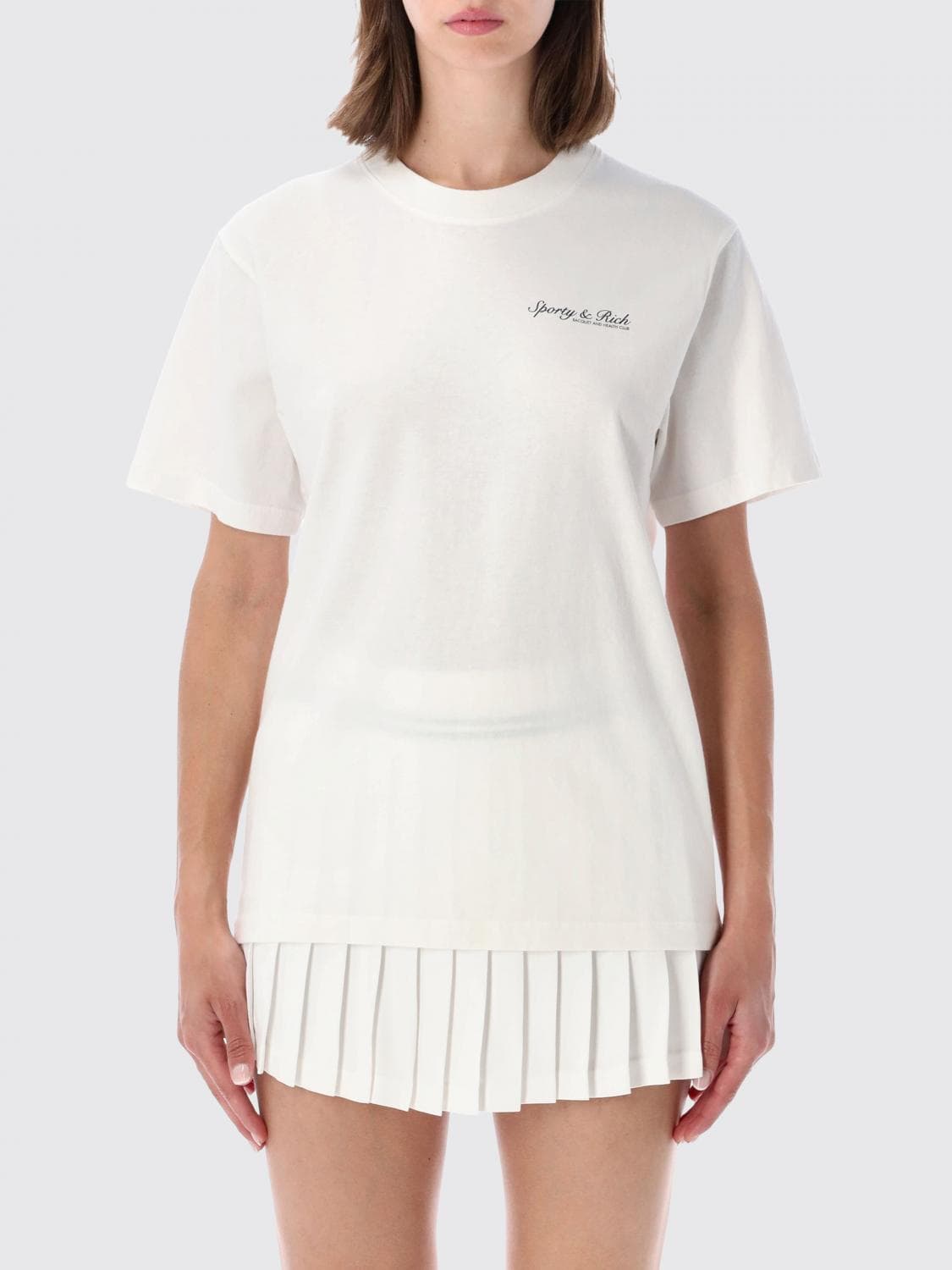 Sporty & Rich Striped Cotton T-shirt with Crew Neck and Back Logo · L