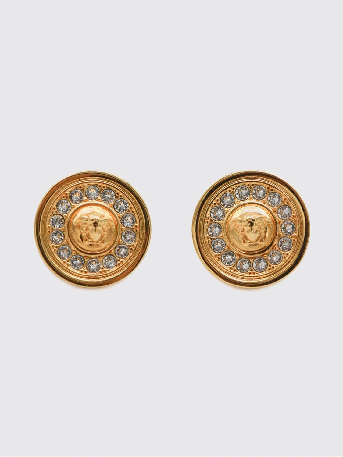 Versace Gold-Tone Medusa Stud Earrings with Encrusted Crystals · OS