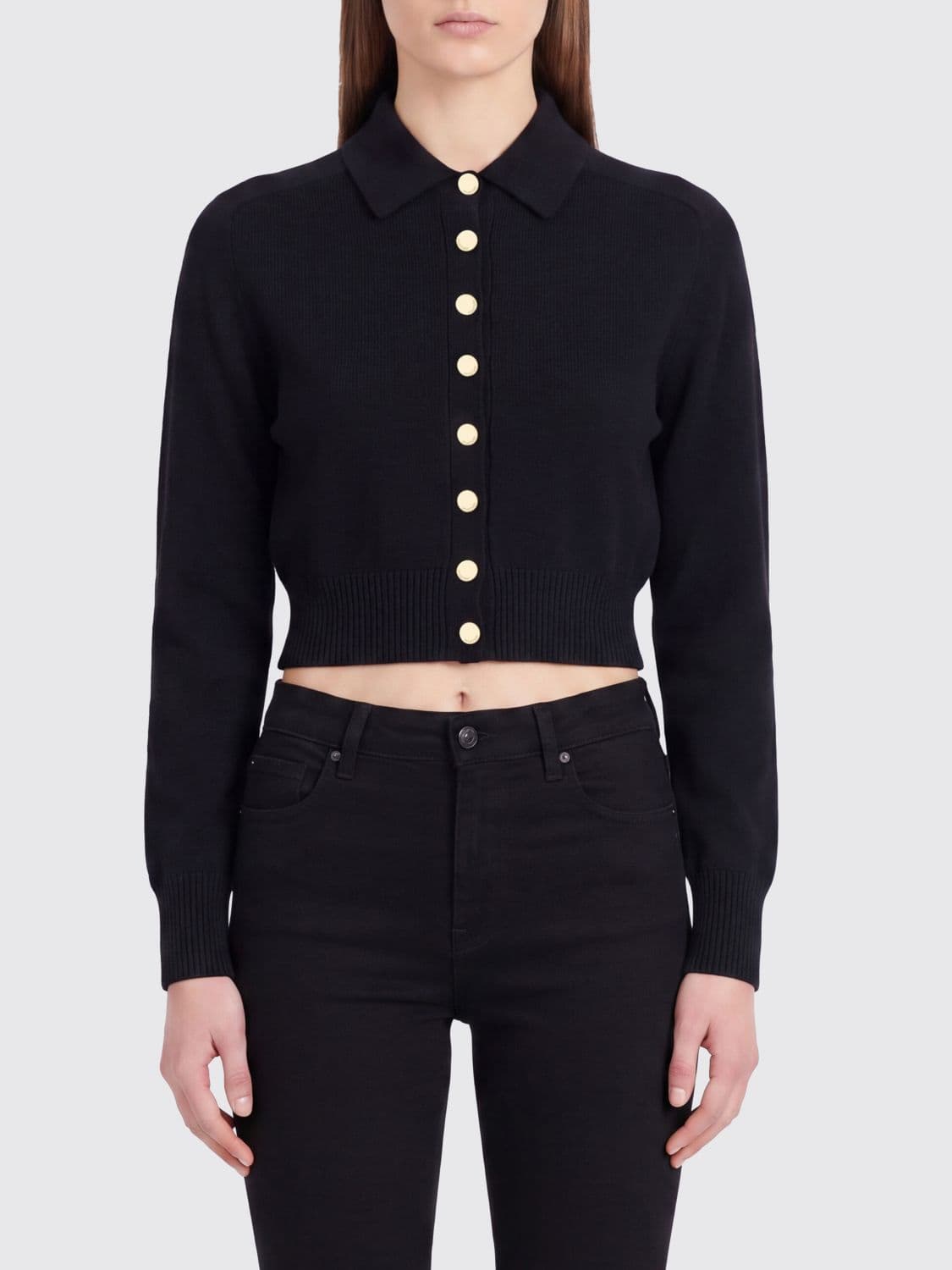Sportmax Virgin Wool Polo Cardigan with Metallic Buttons
