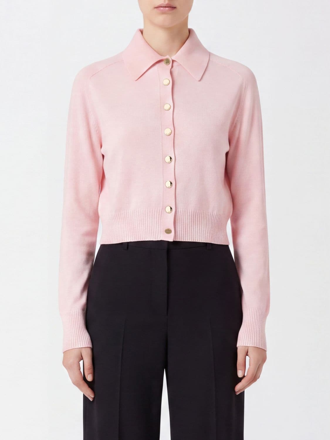 Sportmax Virgin Wool Polo Cardigan with Metallic Buttons