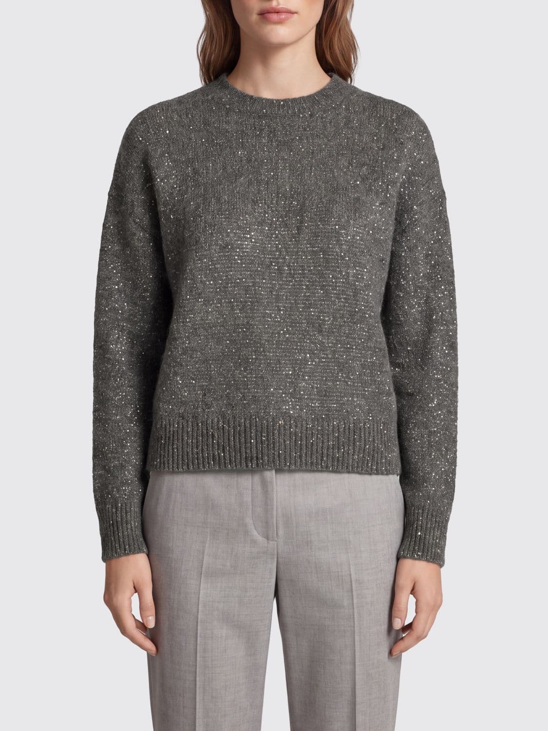Brunello Cucinelli Wool and Mohair Blend Crewneck Jumper with Sequin Embroidery · M