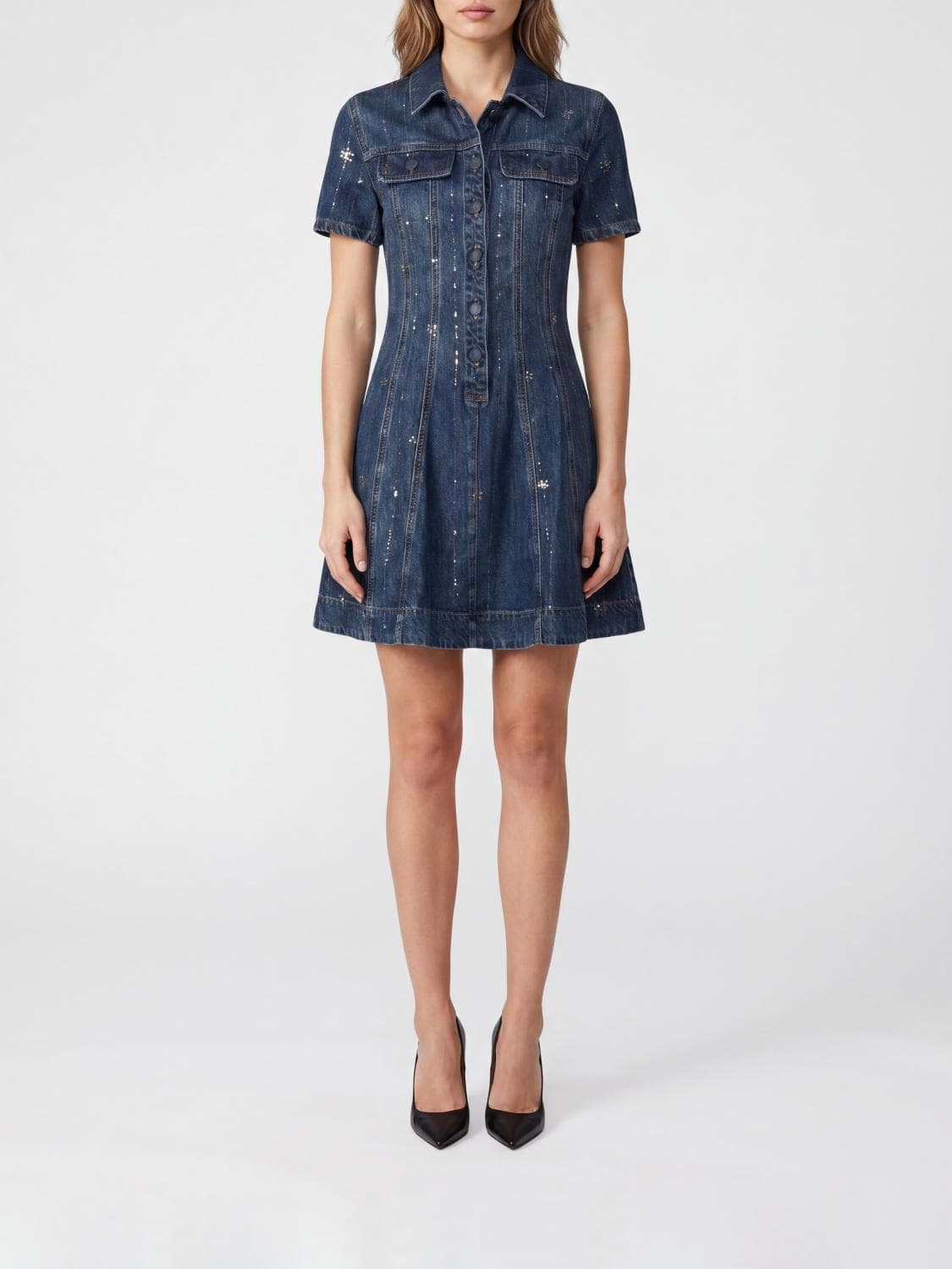 Self-Portrait Chemisier Mini Dress in Lyocell with Classic Collar