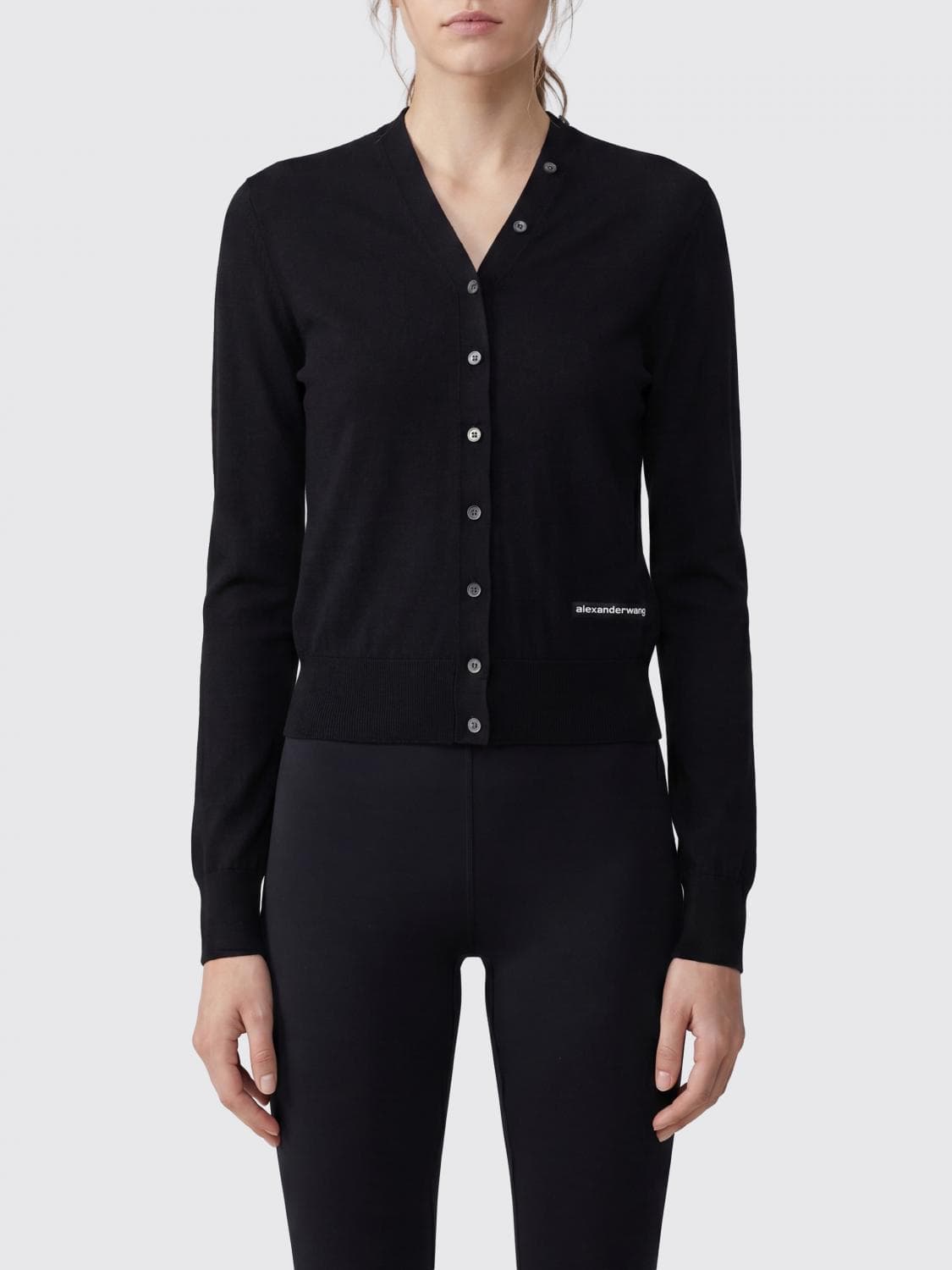 Alexander Wang V-Neck Wool Cardigan with Contrast Logo for Women