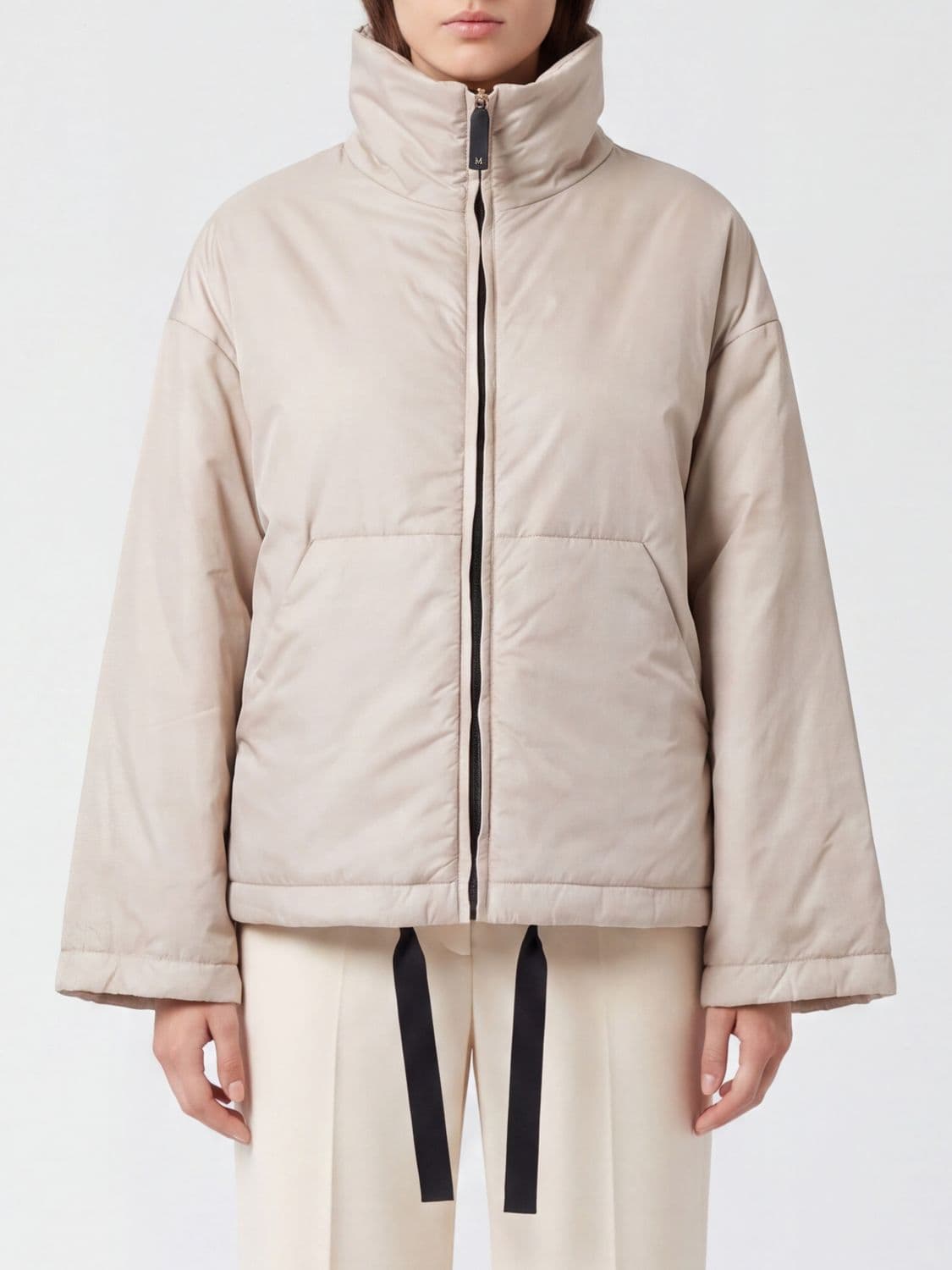 Max Mara The Cube Short Down Jacket in Technical Fabric with High Neck and Drawstring Hem