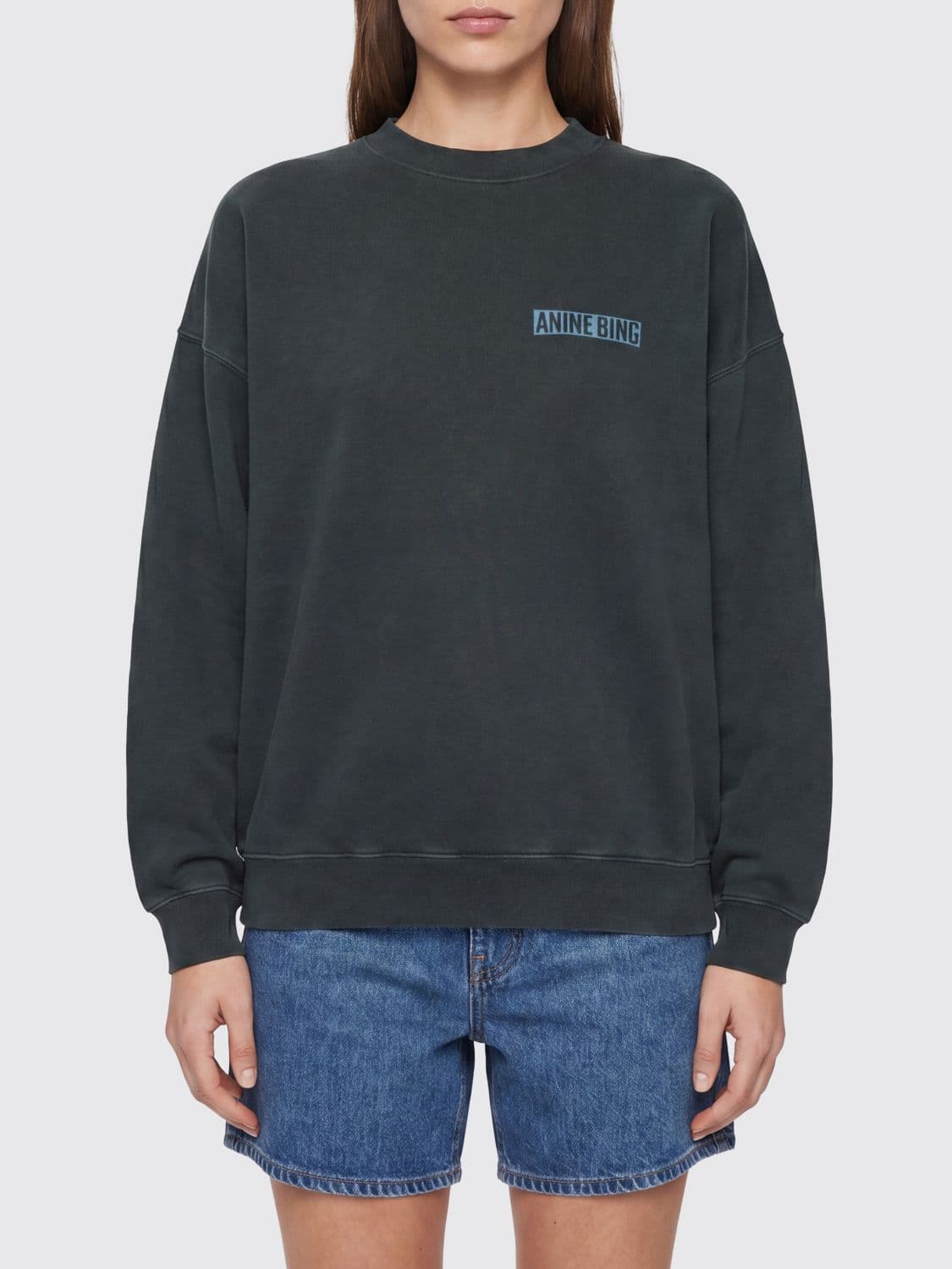 Anine Bing Cotton Crewneck Sweatshirt with Relaxed Fit and Back Logo