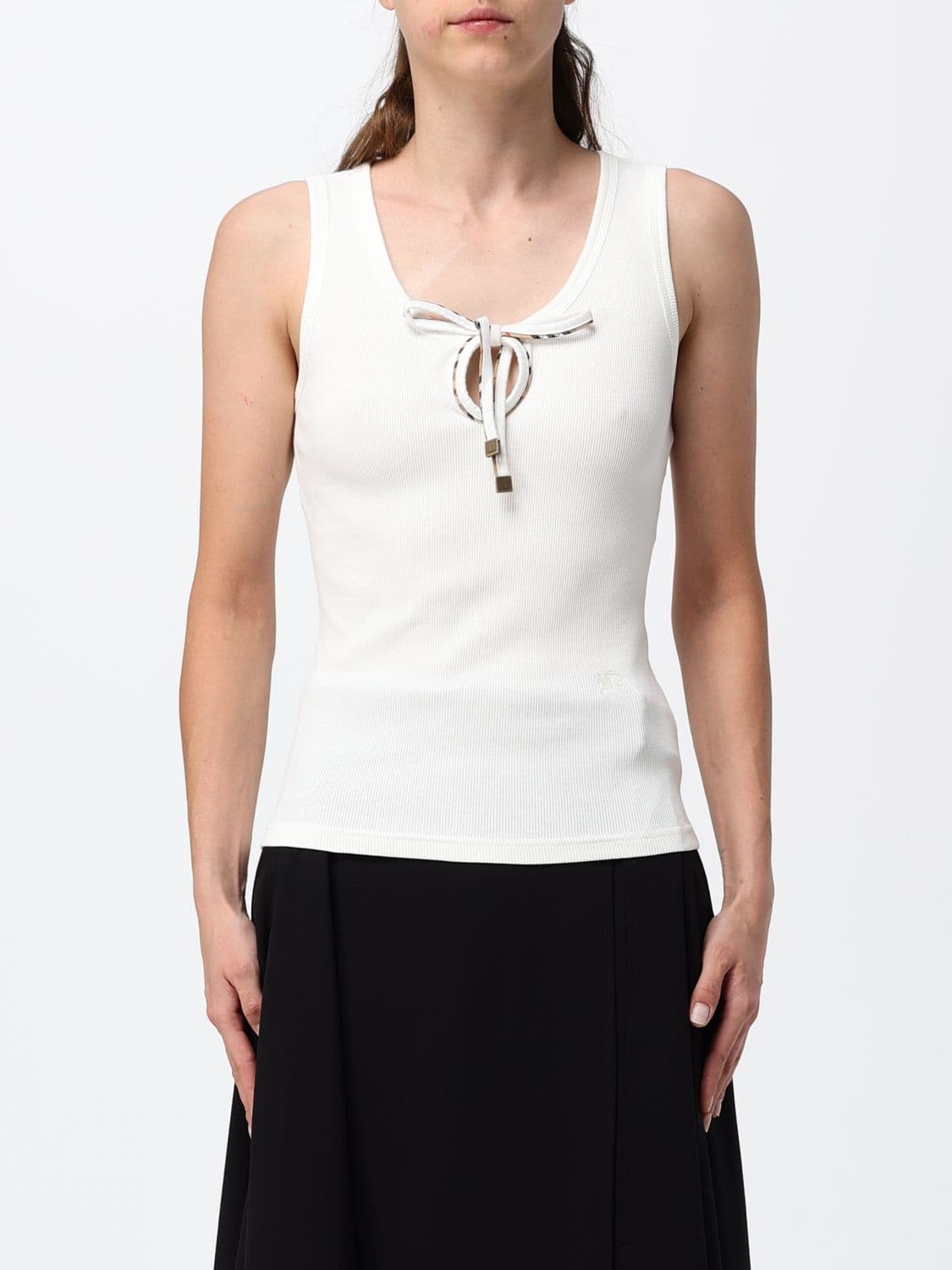 Burberry Off-the-Shoulder U-Neck Top in Stretch-Cotton Knit