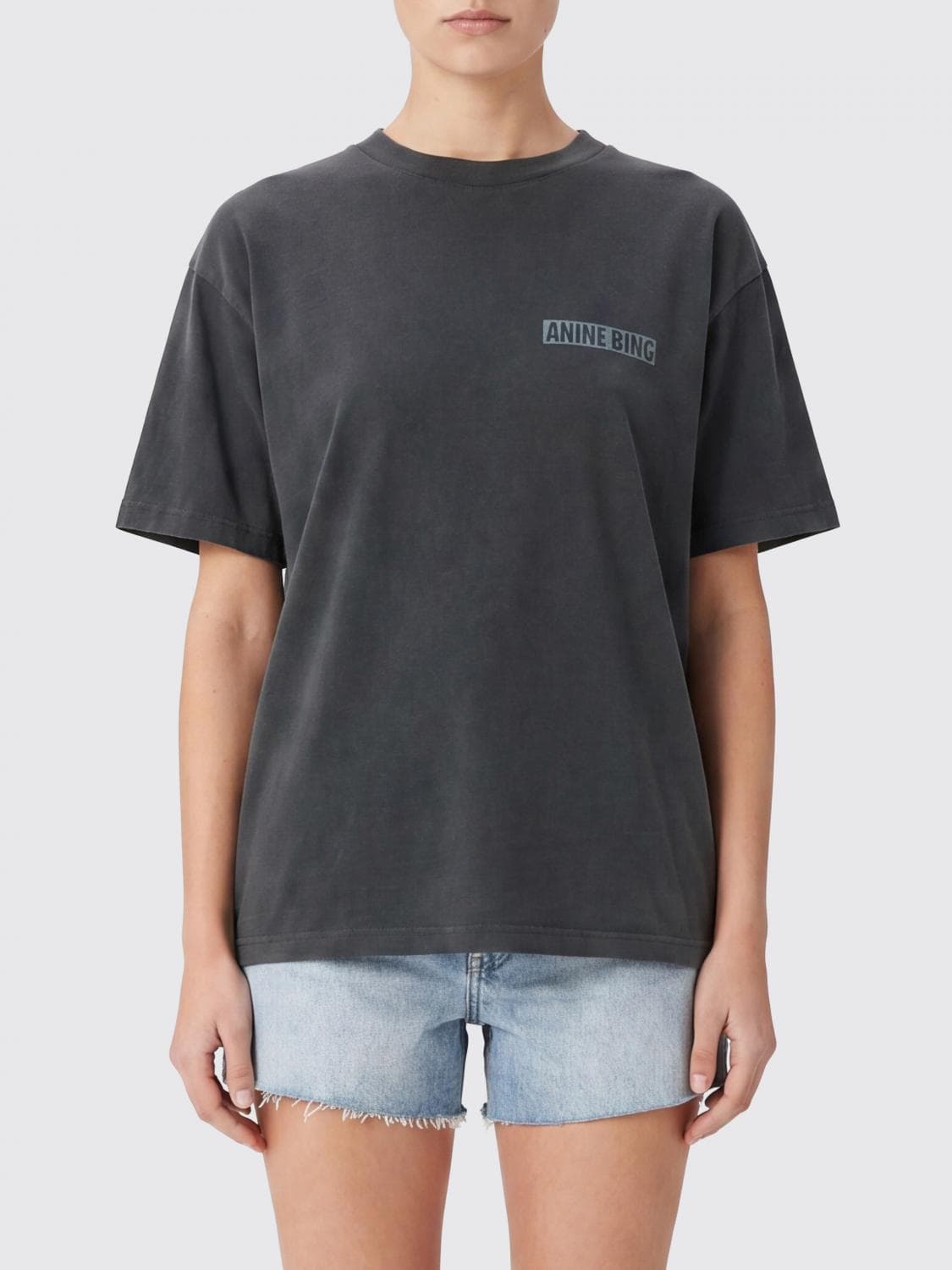Anine Bing Cotton T-shirt with Graphic Print and Dropped Shoulders