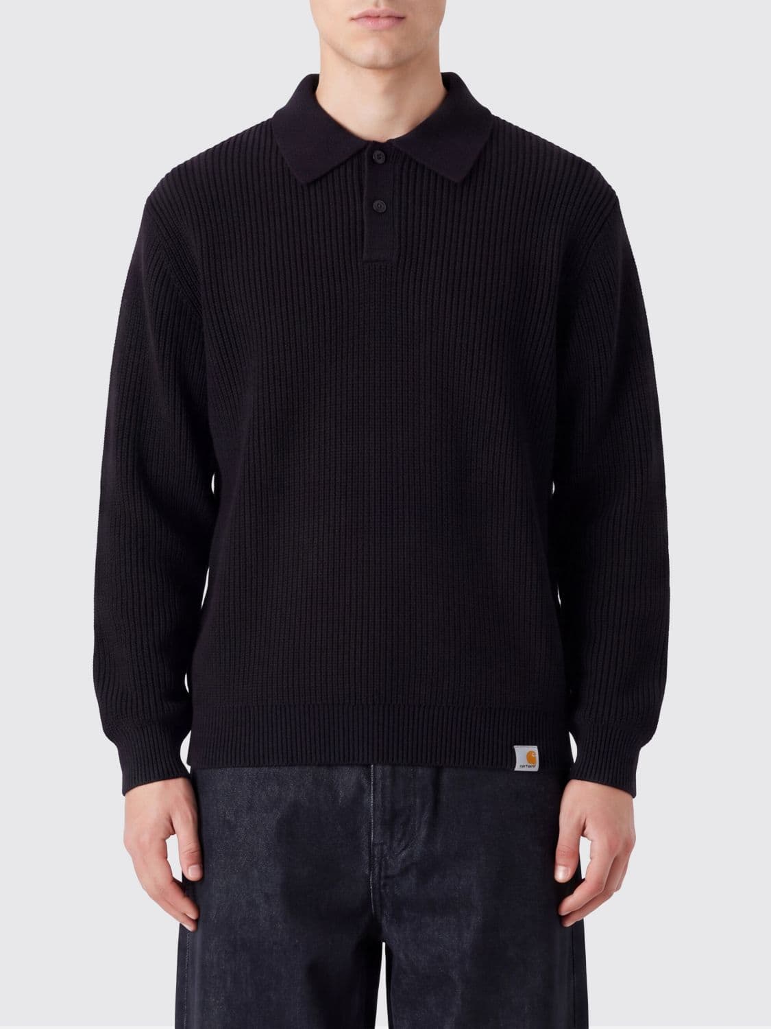 Carhartt Wip Long-Sleeved Cotton Knit Polo with Ribbed Collar