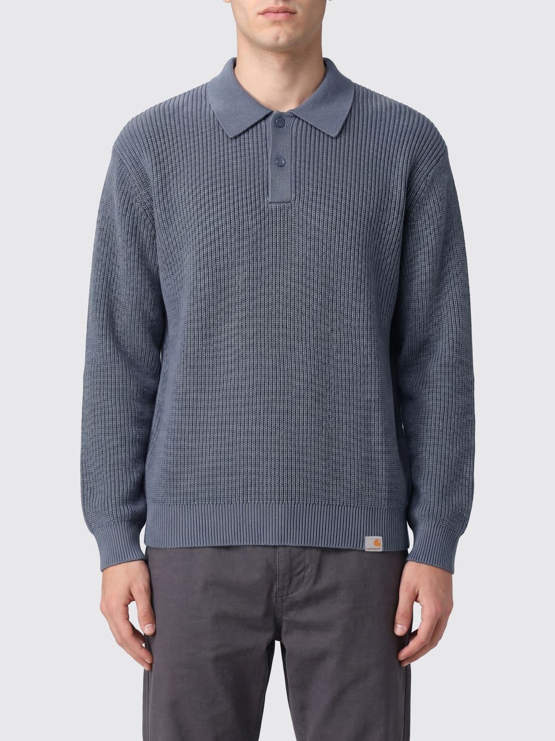 Carhartt Wip Long-Sleeved Cotton Knit Polo with Ribbed Collar