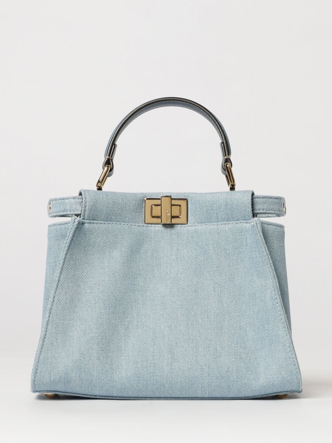 Fendi Mini Peekaboo Bag in Denim with Leather Handle and Strap · OS