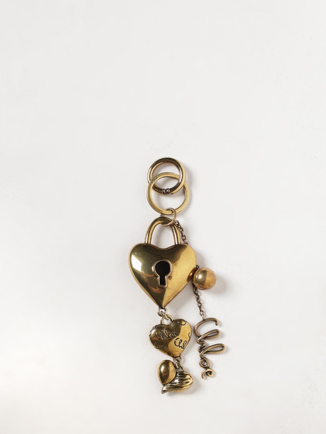 Chloé Heart-Shaped 14k Gold-Plated Brass Keychain with Engraved Logo · OS